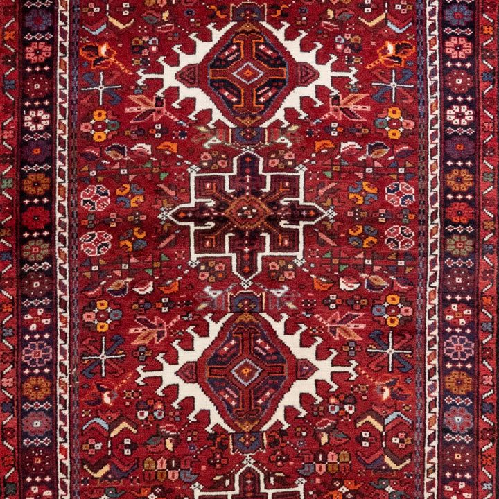3' 7" x 6' 3" - NAVY AND RED KARAJEH GEOMETRIC PERSIAN RUG ( 109 x 190 CM )