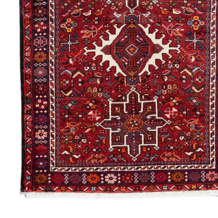 3' 7" x 6' 3" - NAVY AND RED KARAJEH GEOMETRIC PERSIAN RUG ( 109 x 190 CM )