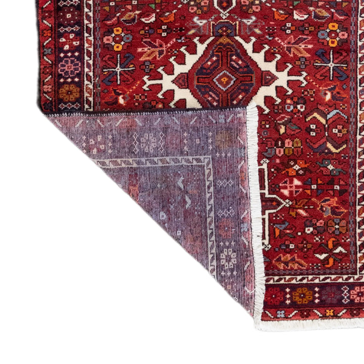 3' 7" x 6' 3" - NAVY AND RED KARAJEH GEOMETRIC PERSIAN RUG ( 109 x 190 CM )