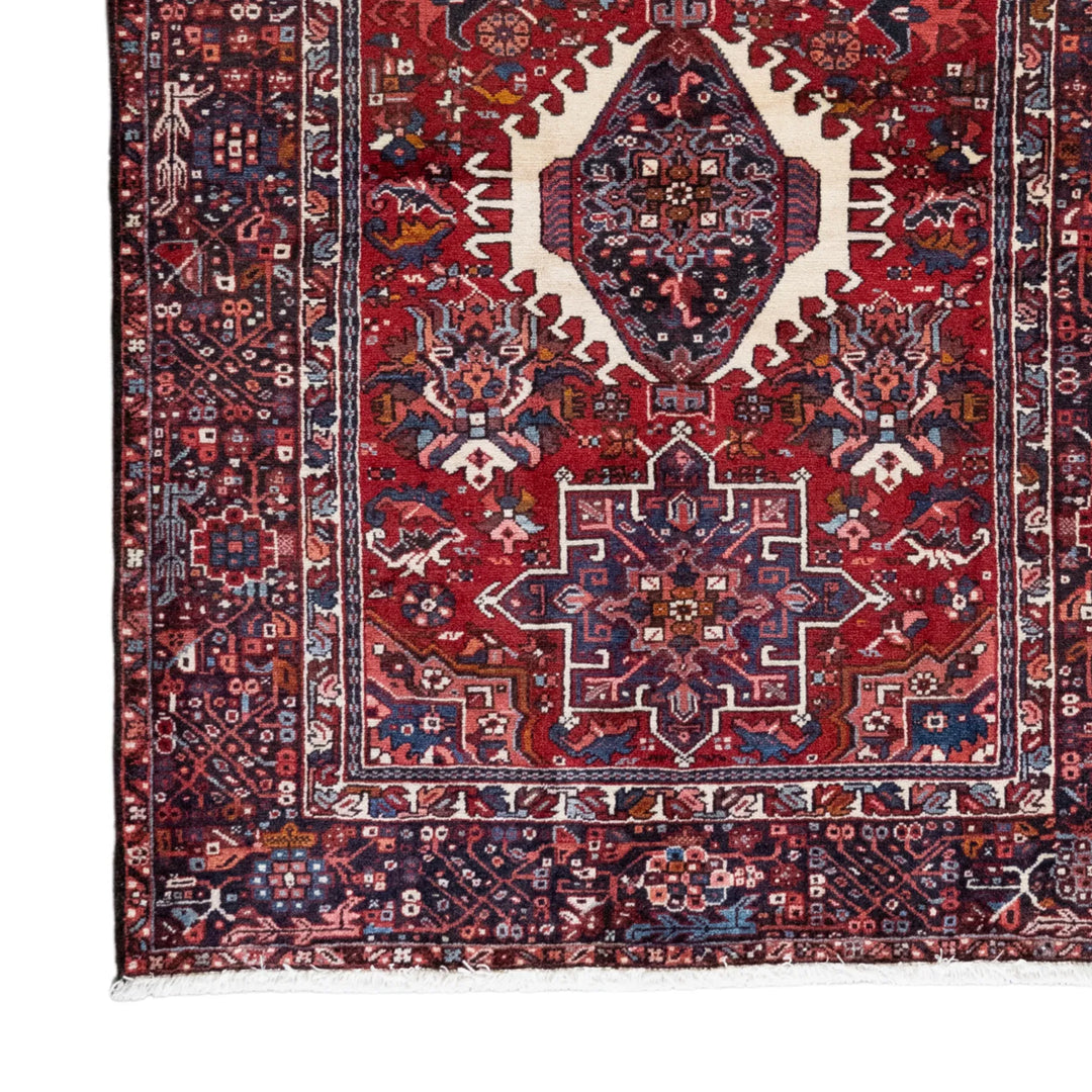 4' 9" x 6' 6" - RED AND RED KARAJEH GEOMETRIC PERSIAN RUG ( 145 x 198 CM )