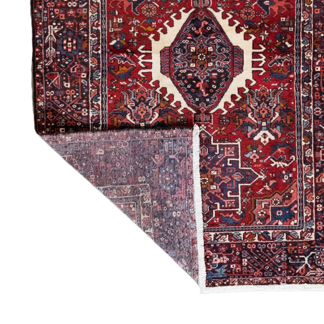 4' 9" x 6' 6" - RED AND RED KARAJEH GEOMETRIC PERSIAN RUG ( 145 x 198 CM )