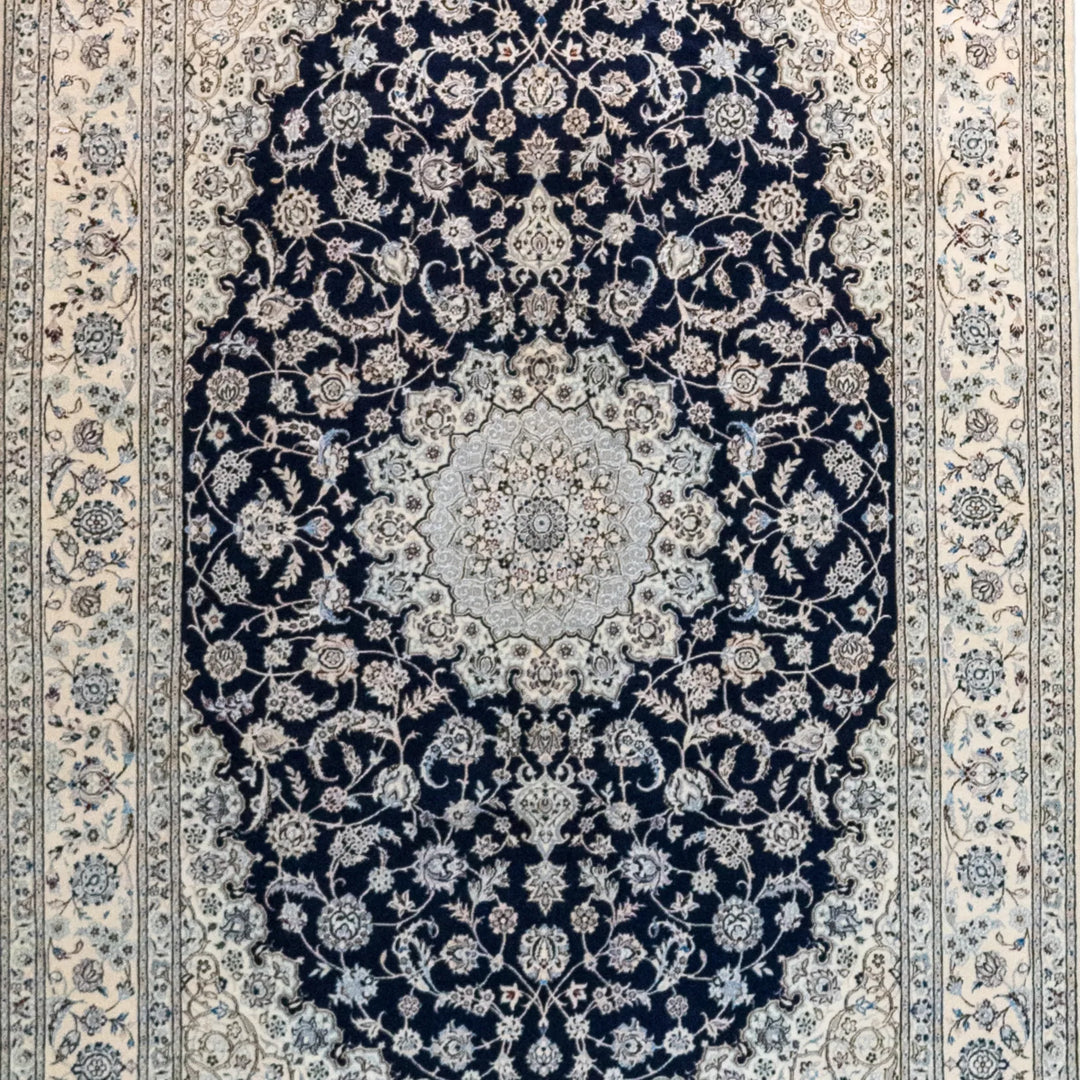 5' 6" x 8' 2" - BEIGE AND BLUE NAEIN FLORAL PERSIAN RUG ( 167 x 249 CM )