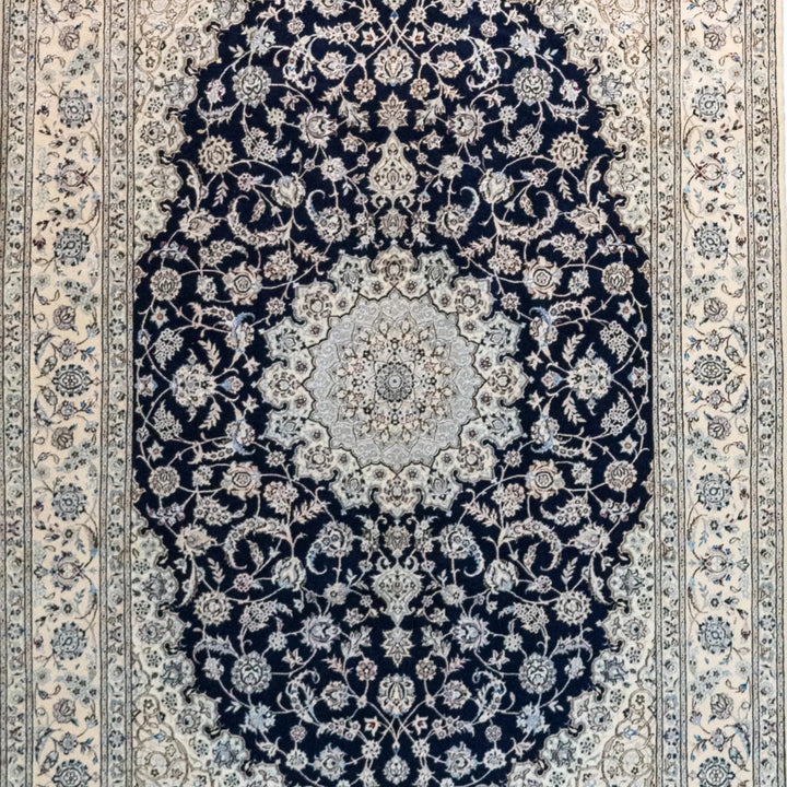 5' 6" x 8' 2" - BEIGE AND BLUE NAEIN FLORAL PERSIAN RUG ( 167 x 249 CM )