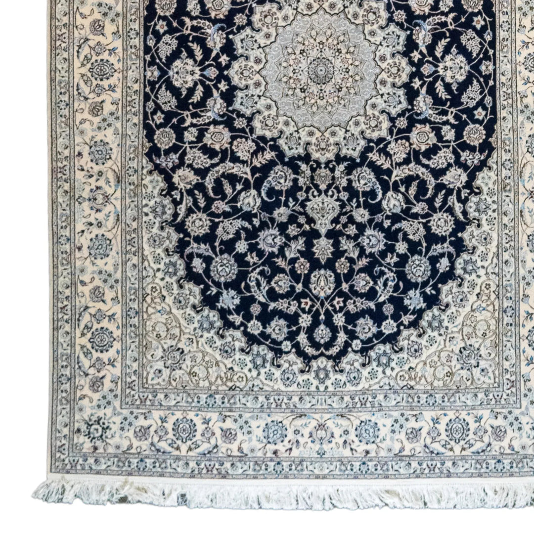 5' 6" x 8' 2" - BEIGE AND BLUE NAEIN FLORAL PERSIAN RUG ( 167 x 249 CM )