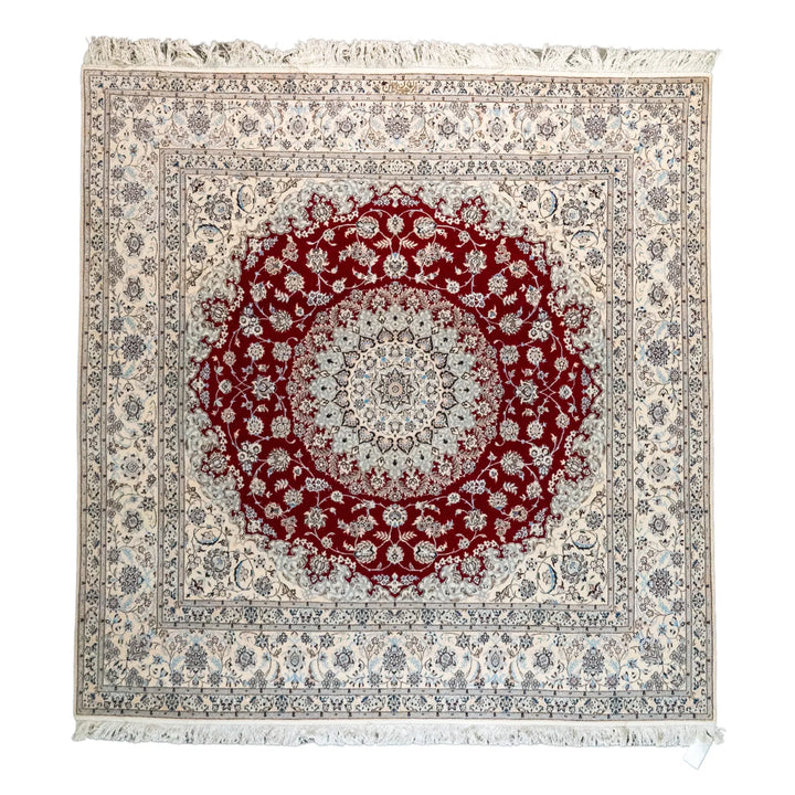 6' 8" x 6' 9" - NAVY AND BEIGE NAEIN FLORAL PERSIAN RUG ( 203 x 206 CM )