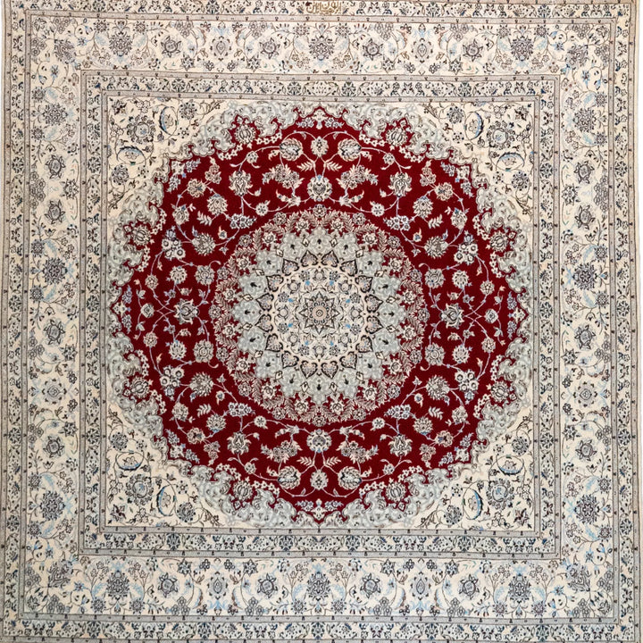 6' 8" x 6' 9" - NAVY AND BEIGE NAEIN FLORAL PERSIAN RUG ( 203 x 206 CM )