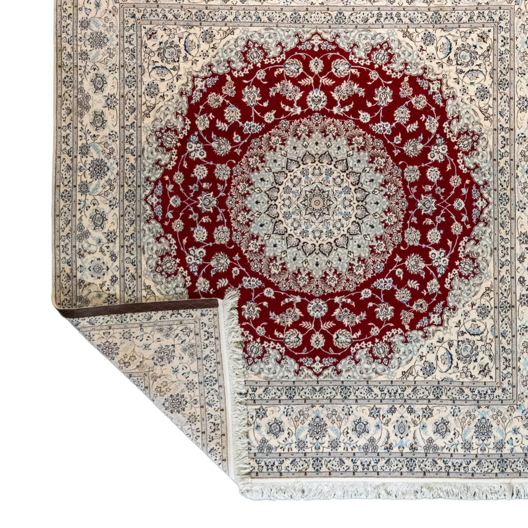 6' 8" x 6' 9" - NAVY AND BEIGE NAEIN FLORAL PERSIAN RUG ( 203 x 206 CM )