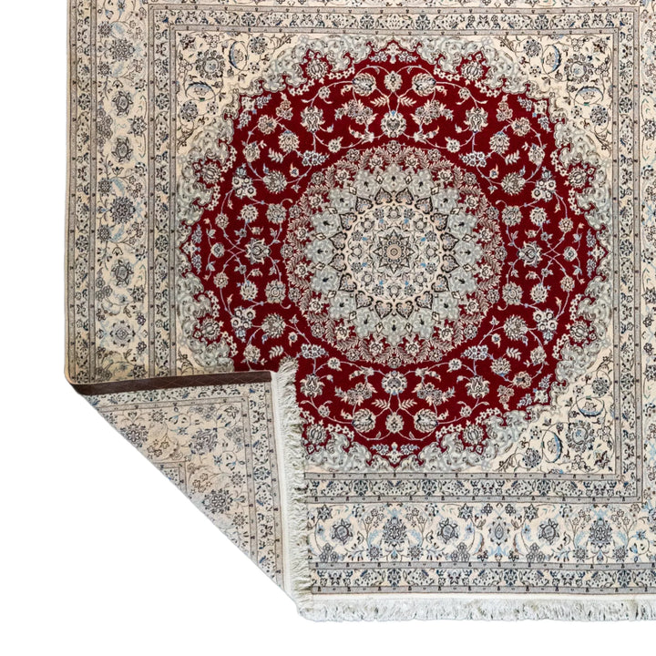 6' 8" x 6' 9" - NAVY AND BEIGE NAEIN FLORAL PERSIAN RUG ( 203 x 206 CM )