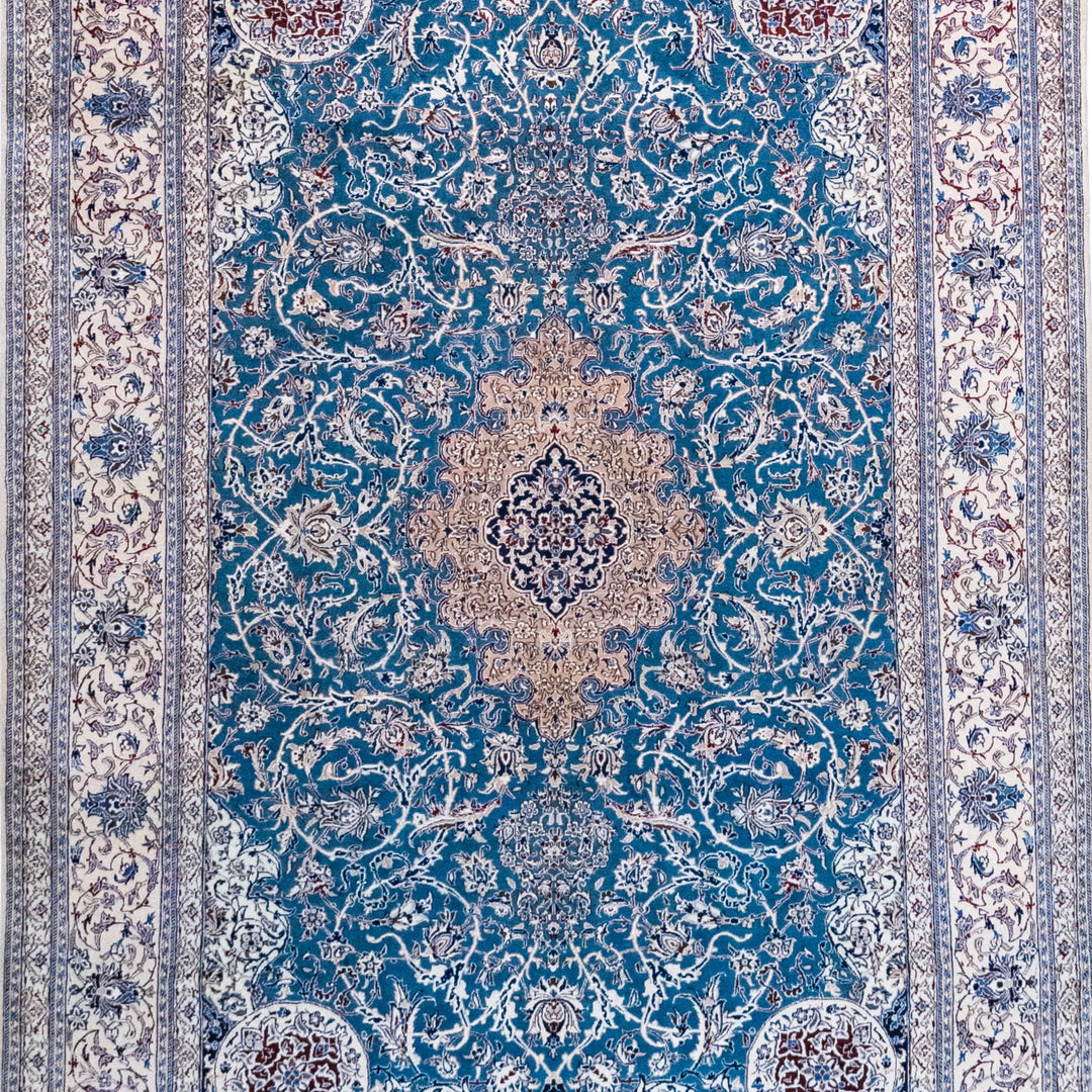 5' 0" x 7' 5" - RED AND BEIGE NAEIN FLORAL PERSIAN RUG ( 152 x 226 CM )
