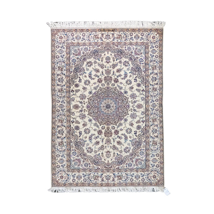 4' 6" x 6' 4" - BLUE AND BEIGE NAEIN FLORAL PERSIAN RUG ( 137 x 193 CM )