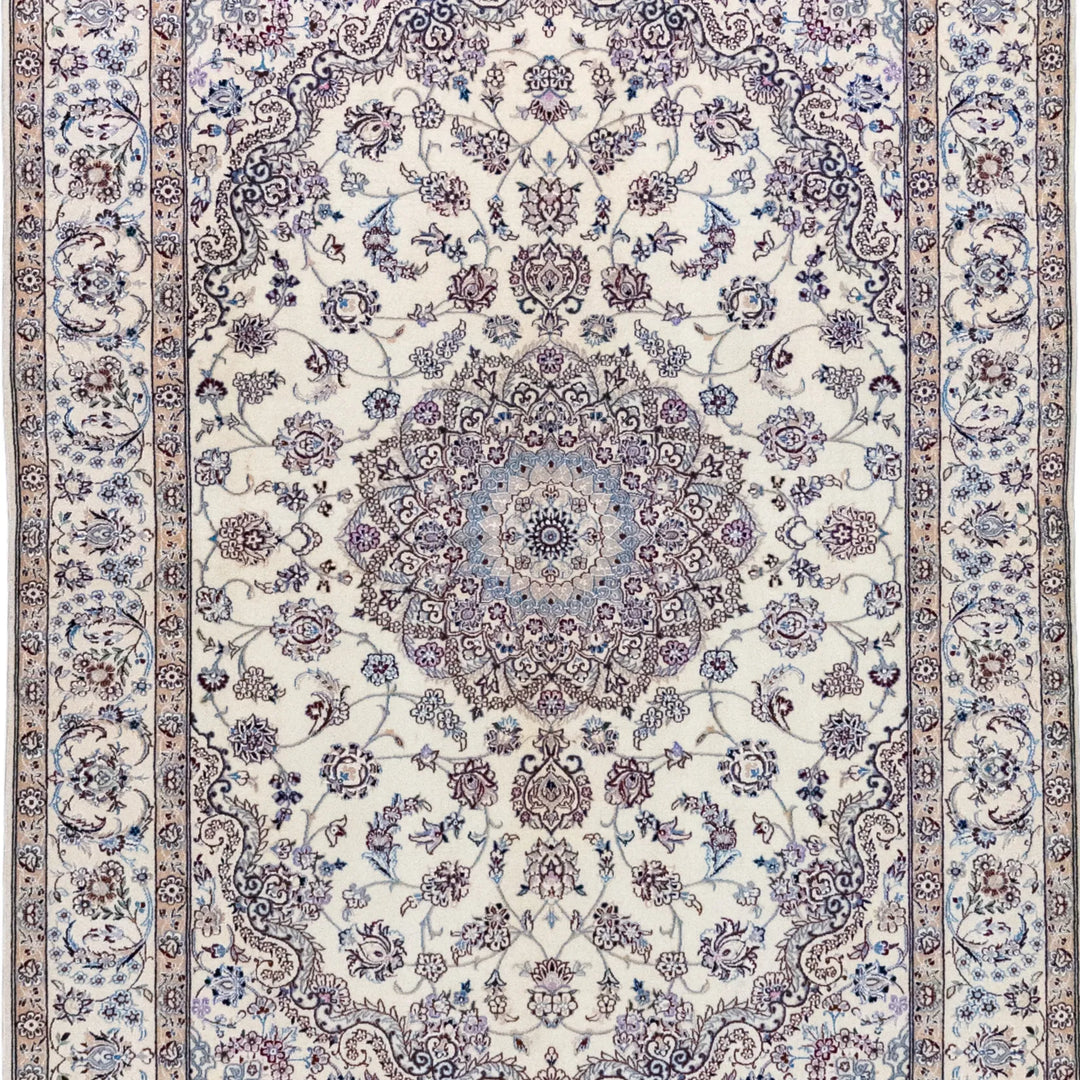 4' 6" x 6' 4" - BLUE AND BEIGE NAEIN FLORAL PERSIAN RUG ( 137 x 193 CM )