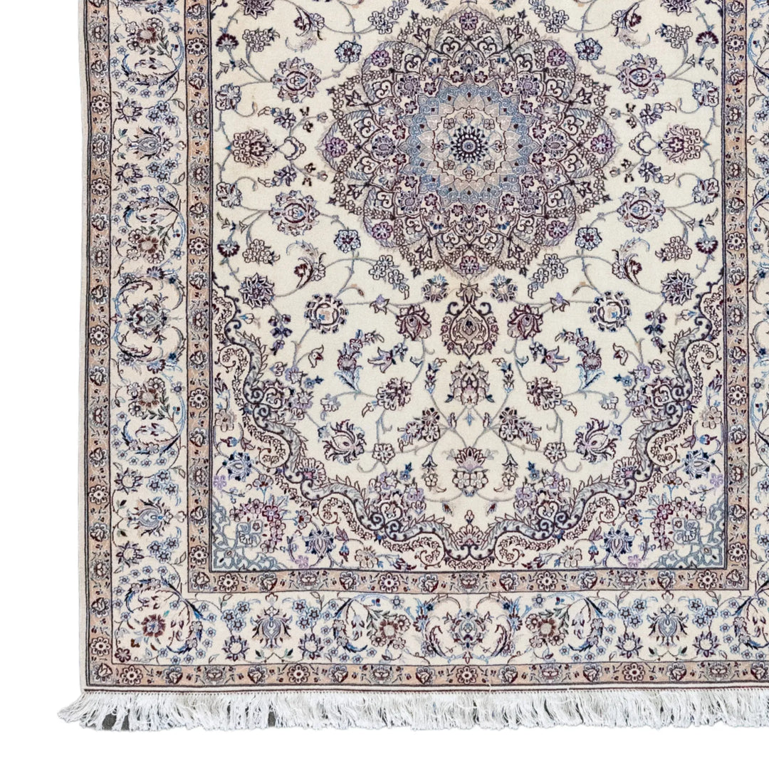 4' 6" x 6' 4" - BLUE AND BEIGE NAEIN FLORAL PERSIAN RUG ( 137 x 193 CM )