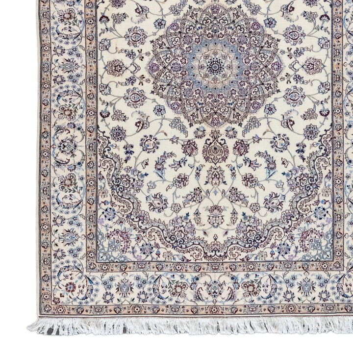 4' 6" x 6' 4" - BLUE AND BEIGE NAEIN FLORAL PERSIAN RUG ( 137 x 193 CM )
