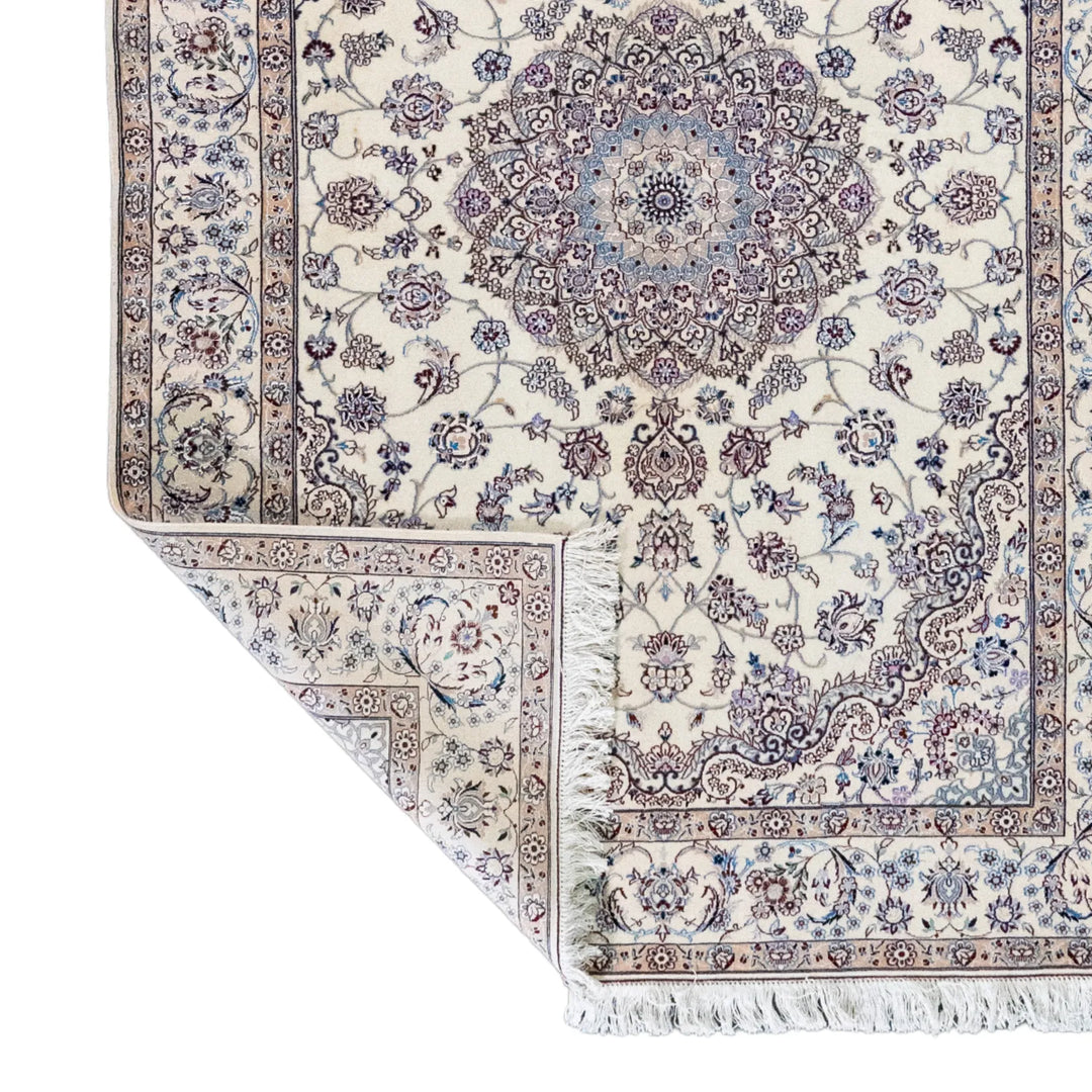 4' 6" x 6' 4" - BLUE AND BEIGE NAEIN FLORAL PERSIAN RUG ( 137 x 193 CM )
