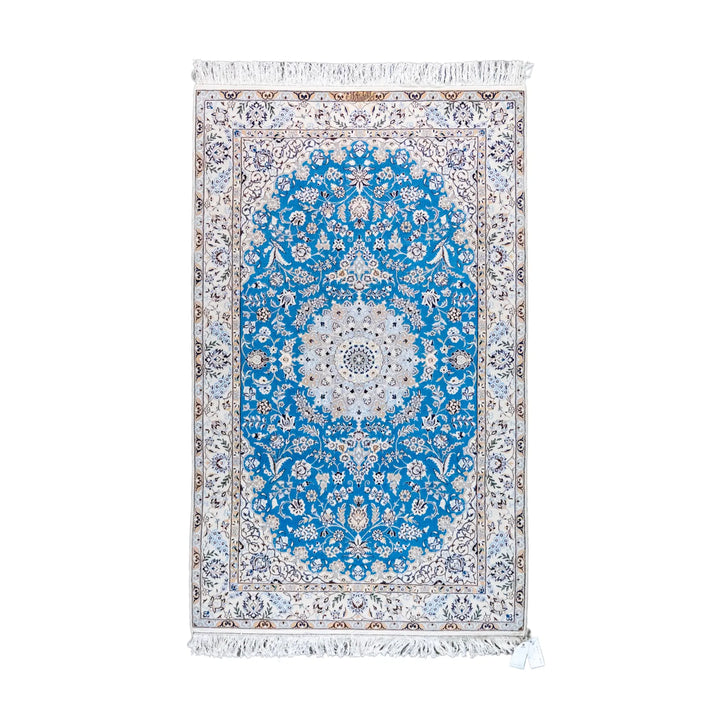 4' 2" x 6' 9" - BEIGE AND BEIGE NAEIN FLORAL PERSIAN RUG ( 127 x 206 CM )
