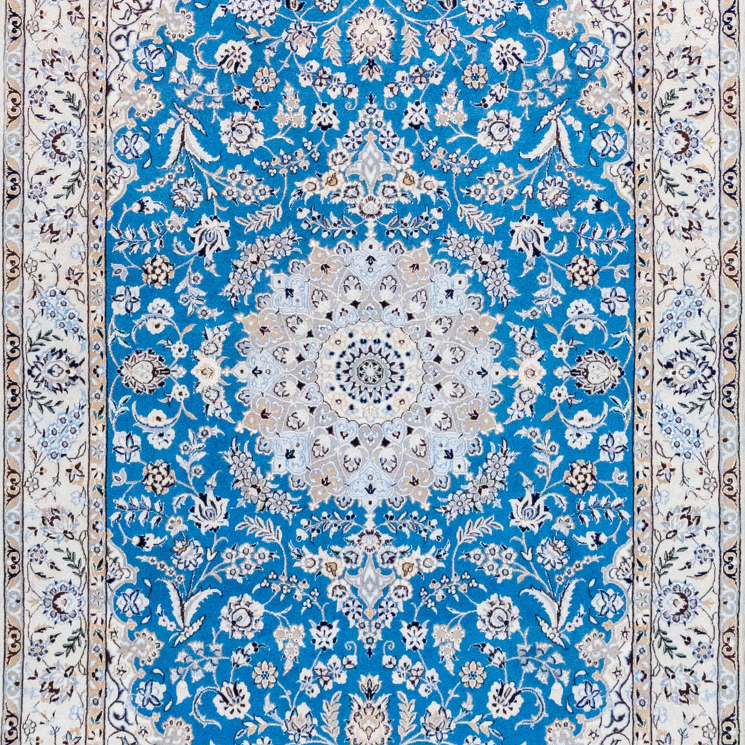 4' 2" x 6' 9" - BEIGE AND BEIGE NAEIN FLORAL PERSIAN RUG ( 127 x 206 CM )