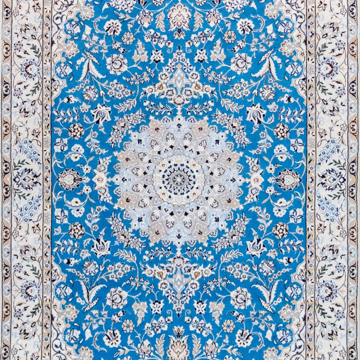 4' 2" x 6' 9" - BEIGE AND BEIGE NAEIN FLORAL PERSIAN RUG ( 127 x 206 CM )