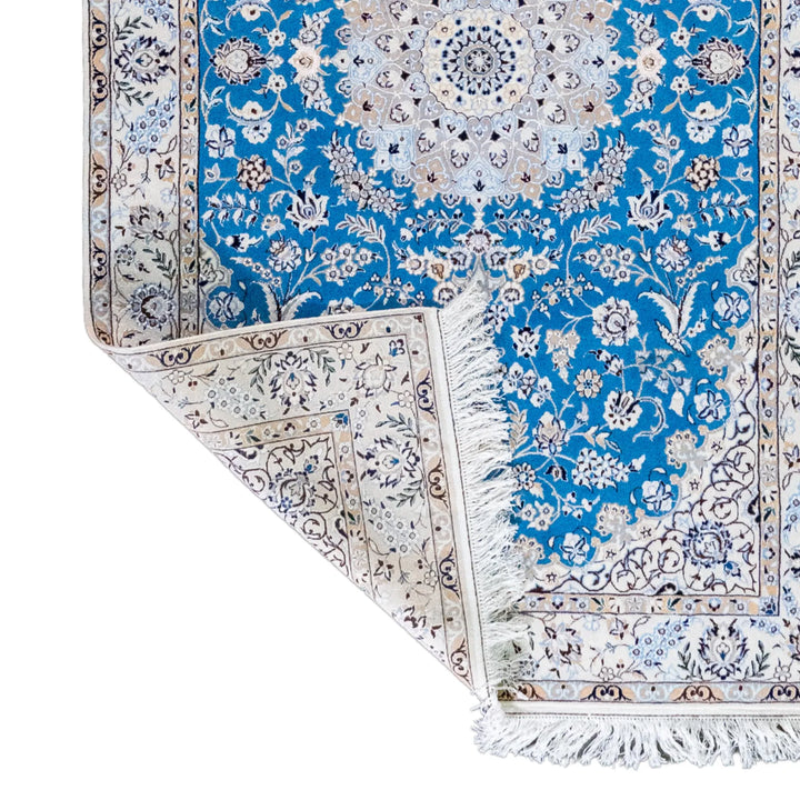 4' 2" x 6' 9" - BEIGE AND BEIGE NAEIN FLORAL PERSIAN RUG ( 127 x 206 CM )