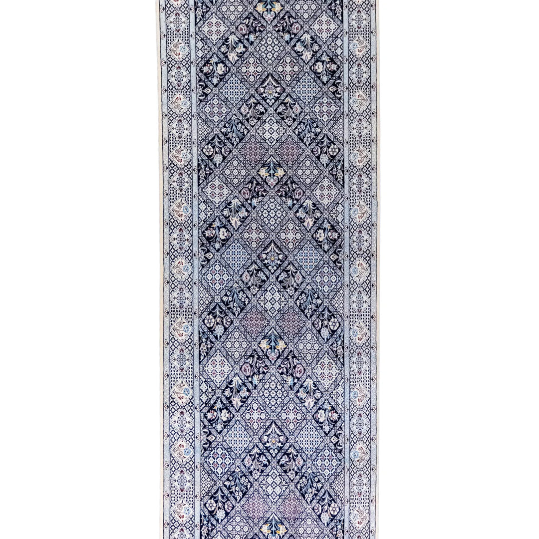 3' 3" x 11' 4" - BEIGE AND BEIGE NAEIN FLORAL PERSIAN RUG ( 99 x 345 CM )