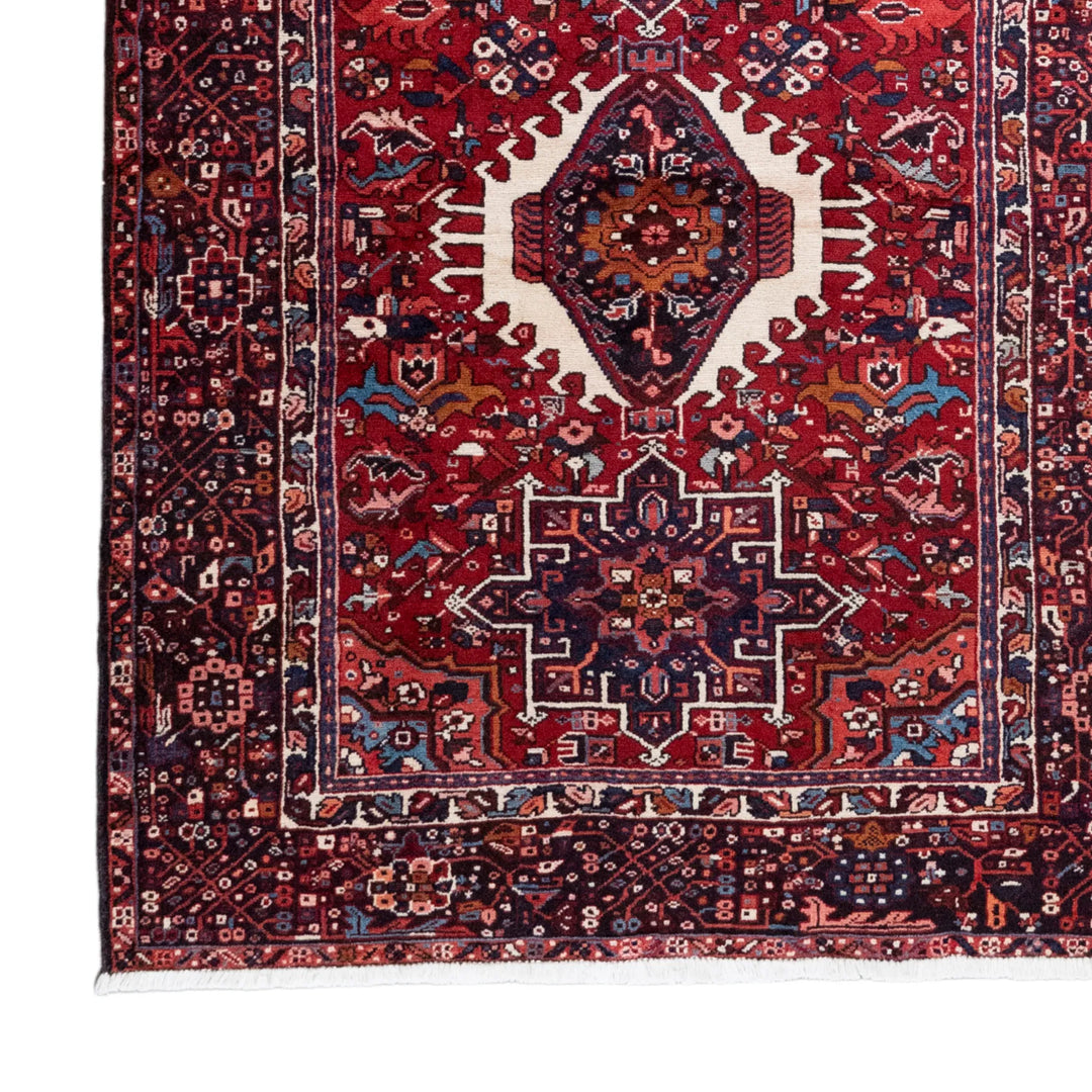 5' 0" x 6' 7" - RED AND NAVY KARAJEH GEOMETRIC PERSIAN RUG ( 152 x 200 CM )