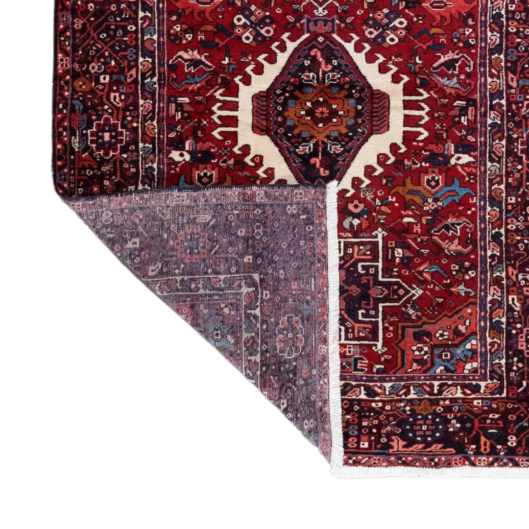 5' 0" x 6' 7" - RED AND NAVY KARAJEH GEOMETRIC PERSIAN RUG ( 152 x 200 CM )