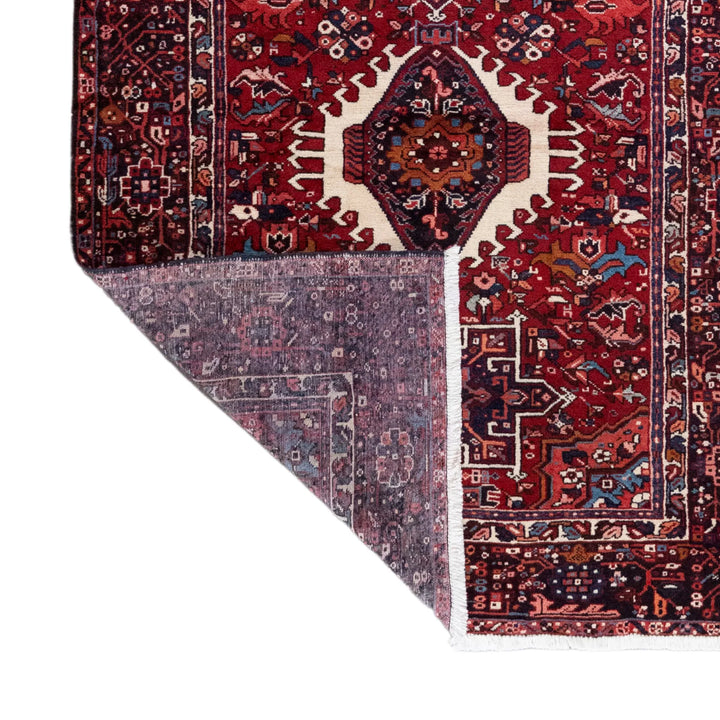 5' 0" x 6' 7" - RED AND NAVY KARAJEH GEOMETRIC PERSIAN RUG ( 152 x 200 CM )