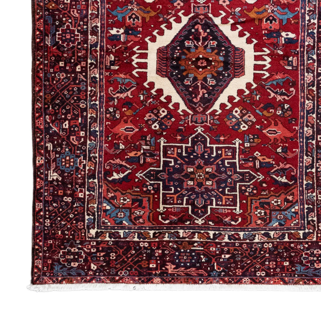 4' 9" x 6' 3" - NAVY AND RED KARAJEH GEOMETRIC PERSIAN RUG ( 145 x 190 CM )