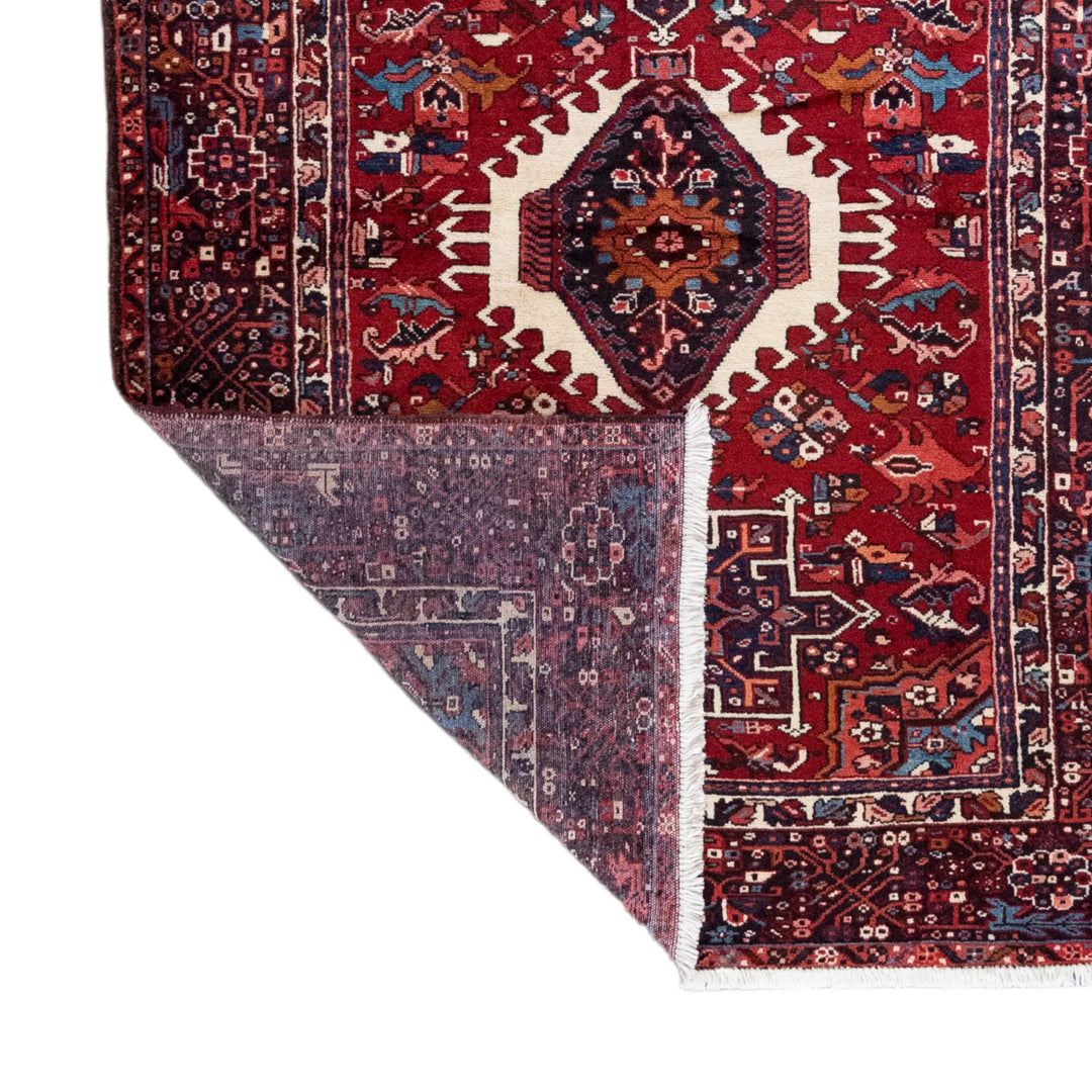 4' 9" x 6' 3" - NAVY AND RED KARAJEH GEOMETRIC PERSIAN RUG ( 145 x 190 CM )