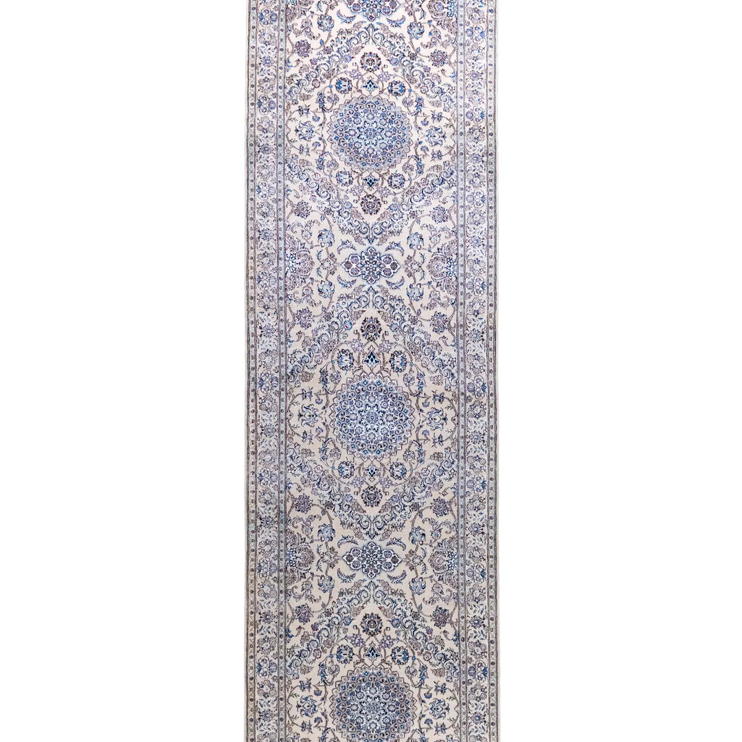 3' 1" x 18' 1" - BEIGE AND BEIGE NAEIN FLORAL PERSIAN RUG ( 94 x 551 CM )