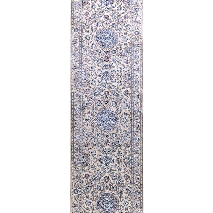 3' 1" x 18' 1" - BEIGE AND BEIGE NAEIN FLORAL PERSIAN RUG ( 94 x 551 CM )