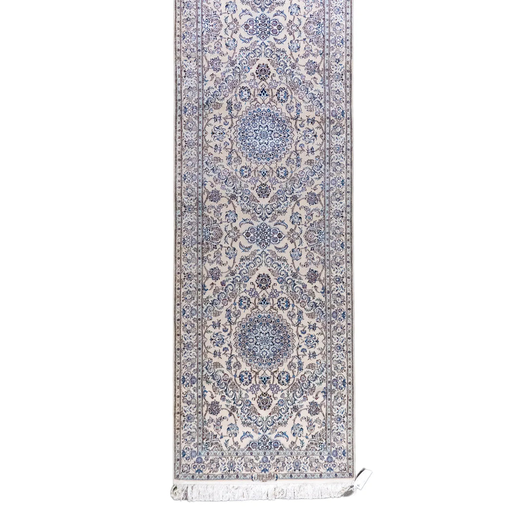 3' 1" x 18' 1" - BEIGE AND BEIGE NAEIN FLORAL PERSIAN RUG ( 94 x 551 CM )