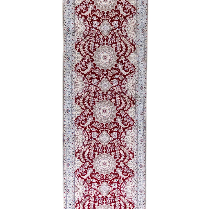 3' 3" x 13' 1" - RED AND BEIGE NAEIN FLORAL PERSIAN RUG ( 99 x 399 CM )