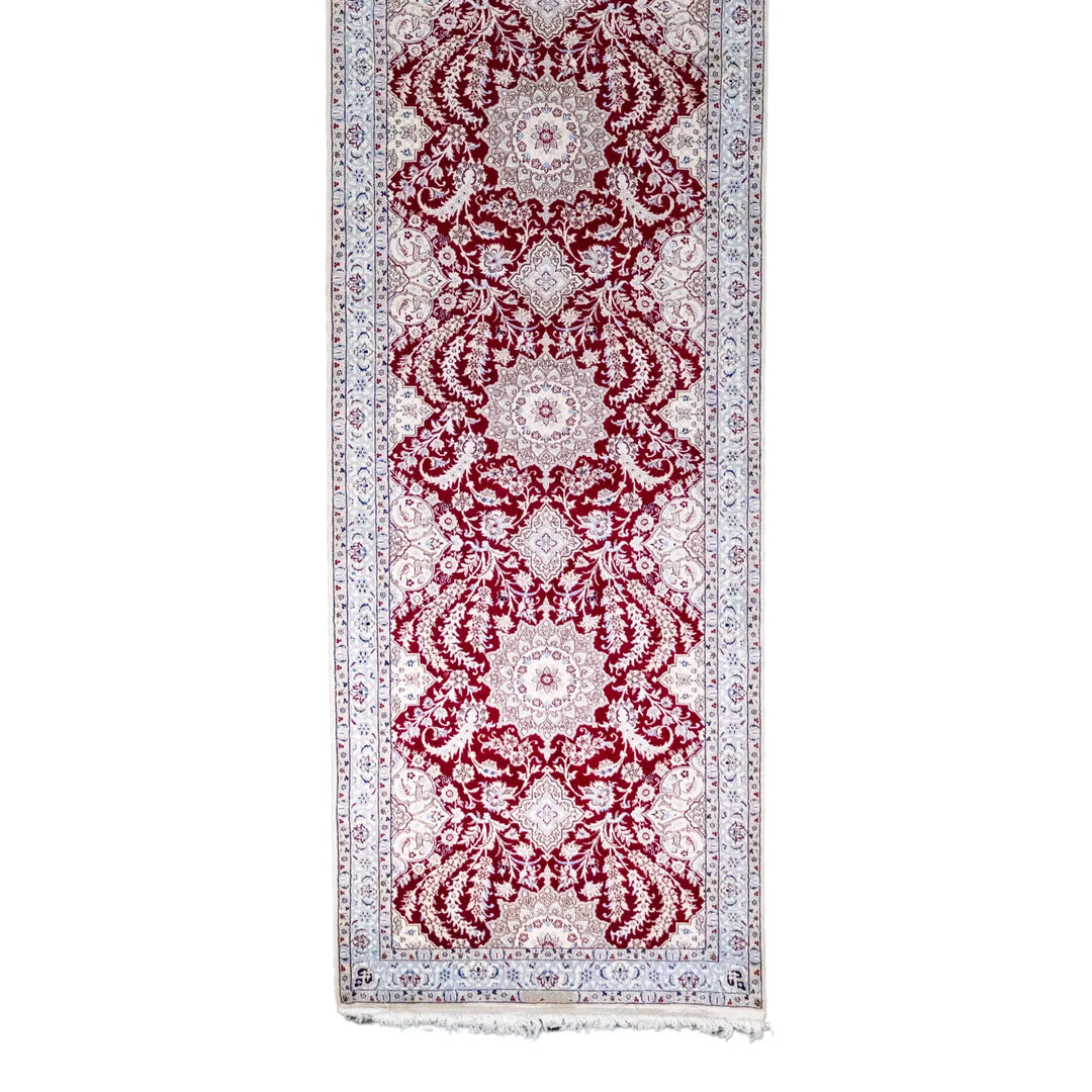 3' 3" x 13' 1" - RED AND BEIGE NAEIN FLORAL PERSIAN RUG ( 99 x 399 CM )