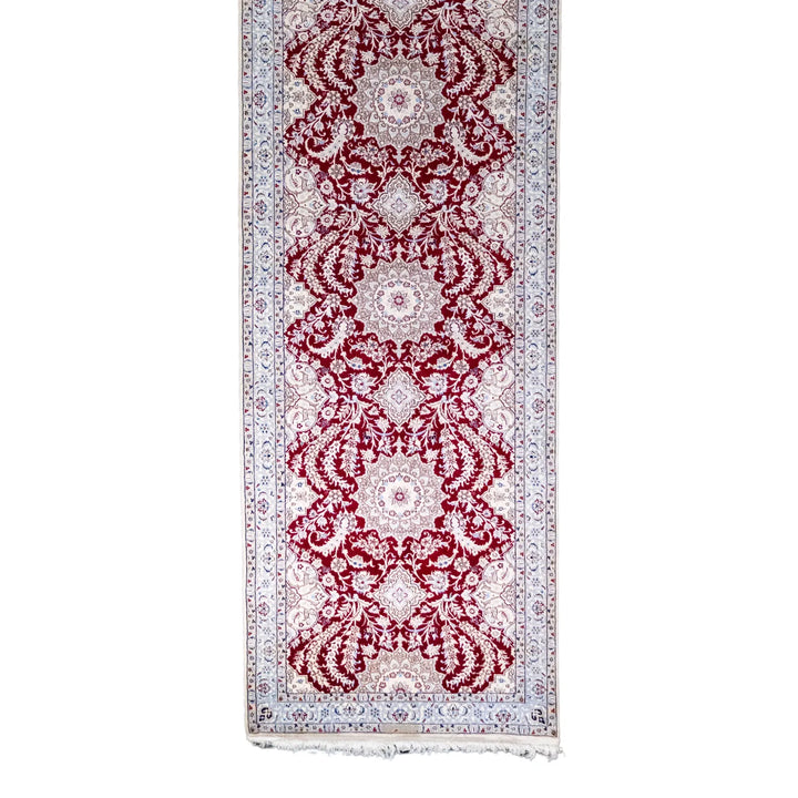 3' 3" x 13' 1" - RED AND BEIGE NAEIN FLORAL PERSIAN RUG ( 99 x 399 CM )