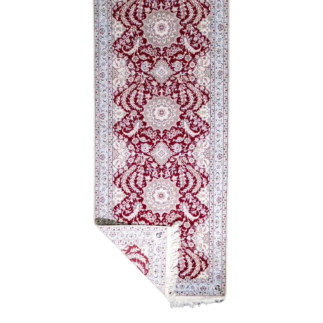 3' 3" x 13' 1" - RED AND BEIGE NAEIN FLORAL PERSIAN RUG ( 99 x 399 CM )