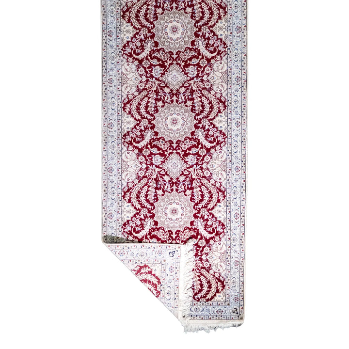 3' 3" x 13' 1" - RED AND BEIGE NAEIN FLORAL PERSIAN RUG ( 99 x 399 CM )