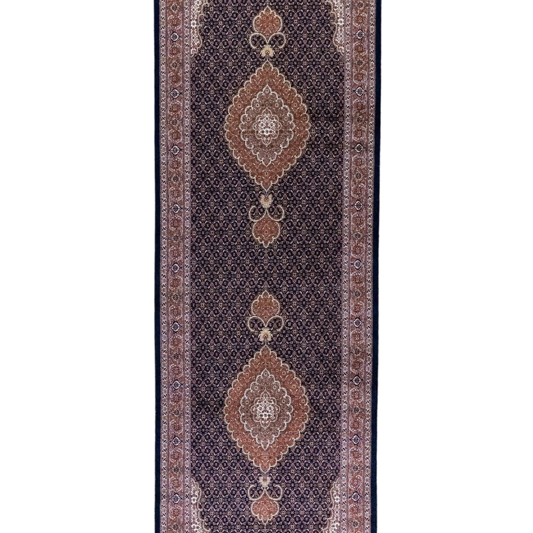 3' 1" x 9' 11" - NAVY AND RED TABRIZ FISH DESIGN PERSIAN RUG ( 94 x 302 CM )