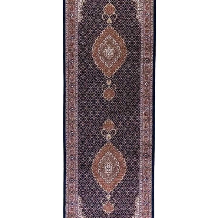 3' 1" x 9' 11" - NAVY AND RED TABRIZ FISH DESIGN PERSIAN RUG ( 94 x 302 CM )