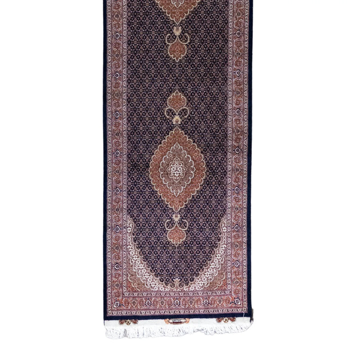 3' 1" x 9' 11" - NAVY AND RED TABRIZ FISH DESIGN PERSIAN RUG ( 94 x 302 CM )