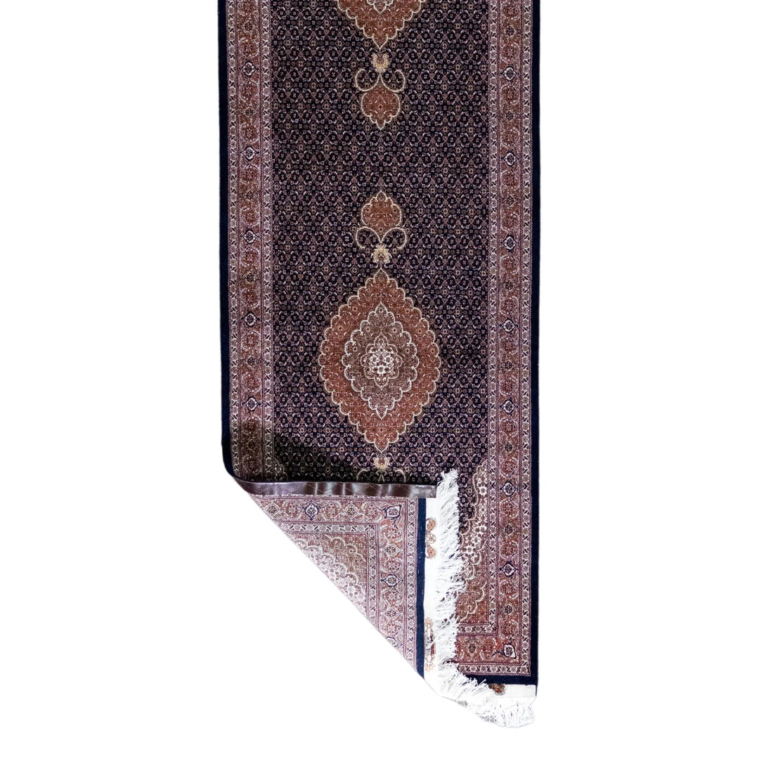 3' 1" x 9' 11" - NAVY AND RED TABRIZ FISH DESIGN PERSIAN RUG ( 94 x 302 CM )