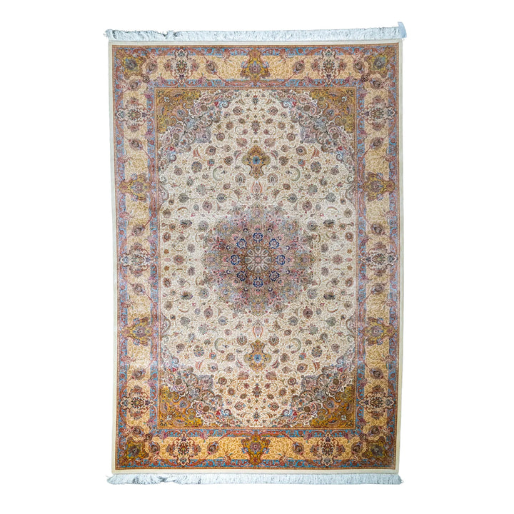 6' 7" x 9' 10" - BLACK AND GOLD MACHINE MADE FLORAL TURKISH RUG ( 200 x 300 CM )