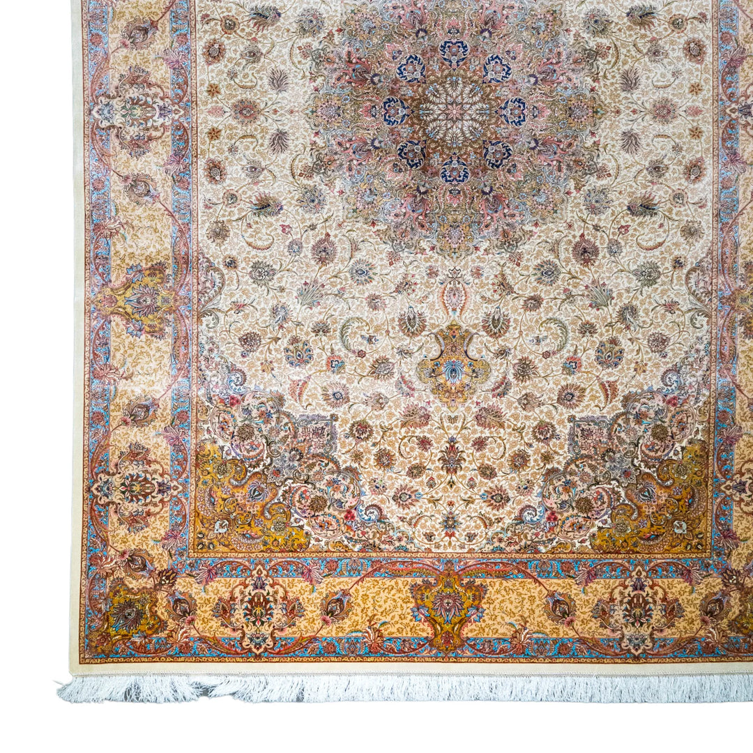 6' 7" x 9' 10" - BLACK AND GOLD MACHINE MADE FLORAL TURKISH RUG ( 200 x 300 CM )