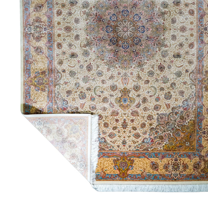 6' 7" x 9' 10" - BLACK AND GOLD MACHINE MADE FLORAL TURKISH RUG ( 200 x 300 CM )