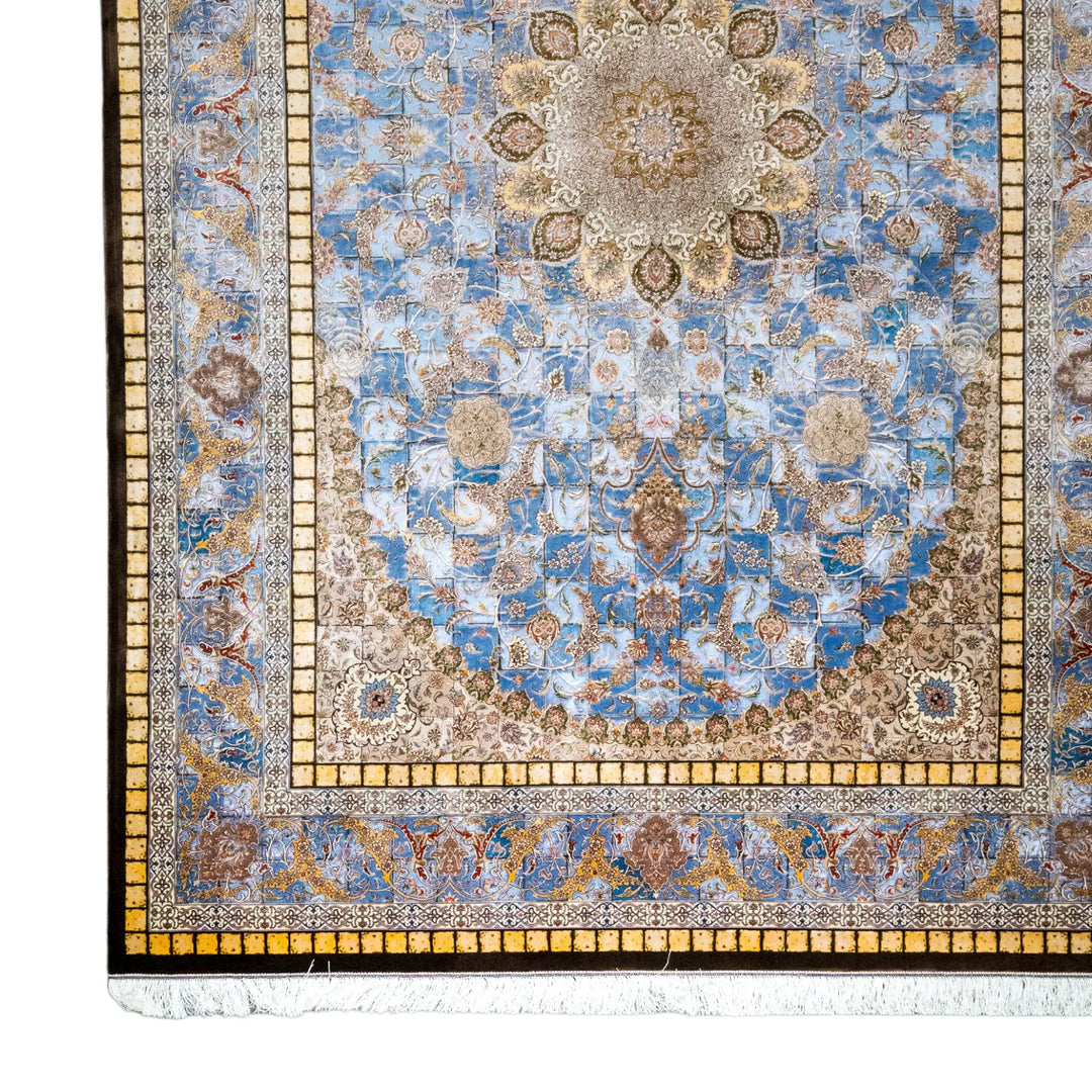 6' 7" x 9' 10" - MULTICOLOR AND BLUE MACHINE MADE FLORAL TURKISH RUG ( 200 x 300 CM )