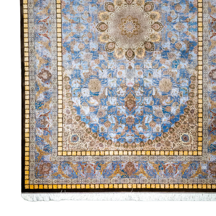 6' 7" x 9' 10" - MULTICOLOR AND BLUE MACHINE MADE FLORAL TURKISH RUG ( 200 x 300 CM )