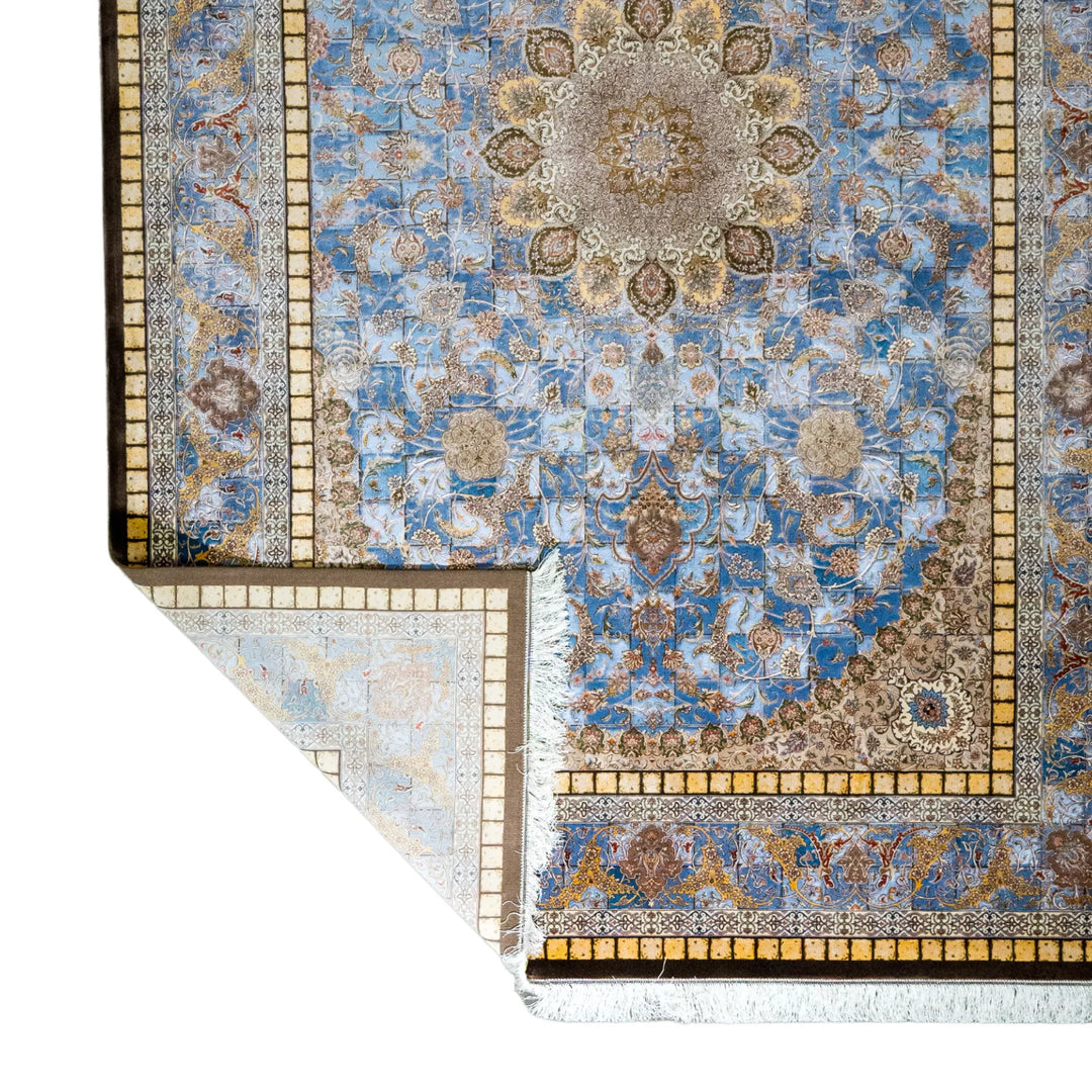 6' 7" x 9' 10" - MULTICOLOR AND BLUE MACHINE MADE FLORAL TURKISH RUG ( 200 x 300 CM )