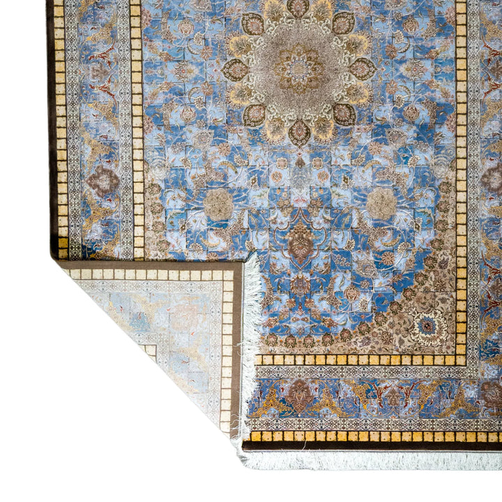 6' 7" x 9' 10" - MULTICOLOR AND BLUE MACHINE MADE FLORAL TURKISH RUG ( 200 x 300 CM )