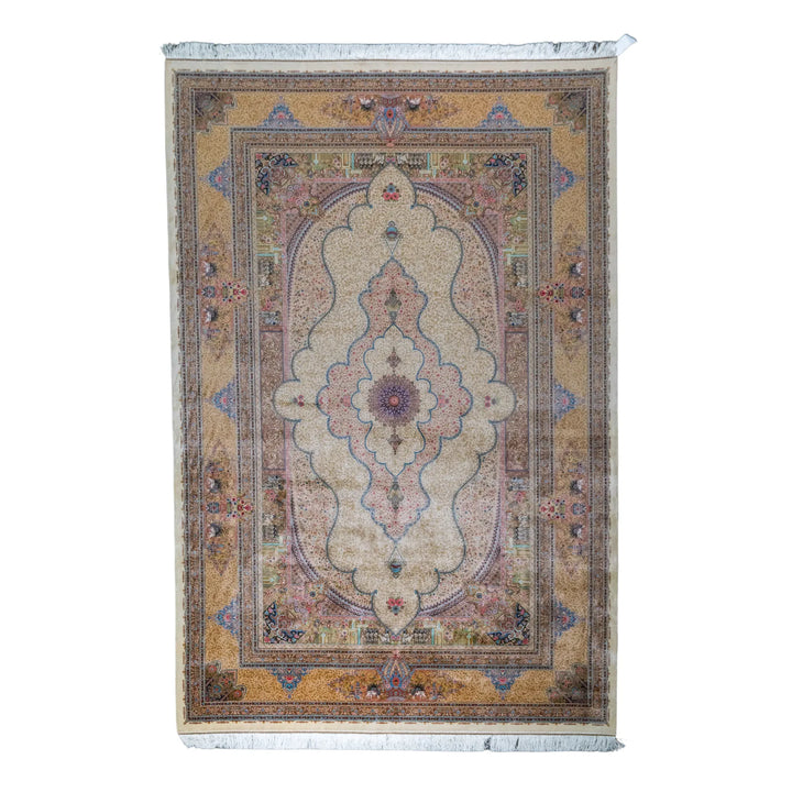 6' 7" x 9' 10" - MULTICOLOR AND GOLD MACHINE MADE FLORAL TURKISH RUG ( 200 x 300 CM )