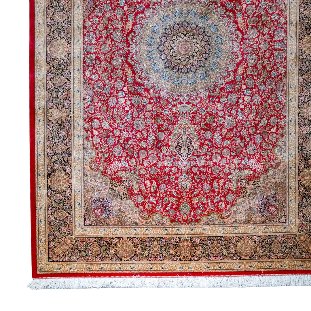6' 7" x 9' 10" - MULTICOLOR AND BLACK MACHINE MADE FLORAL TURKISH RUG ( 200 x 300 CM )