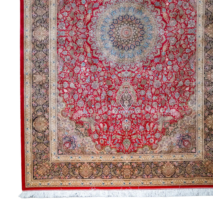 6' 7" x 9' 10" - MULTICOLOR AND BLACK MACHINE MADE FLORAL TURKISH RUG ( 200 x 300 CM )
